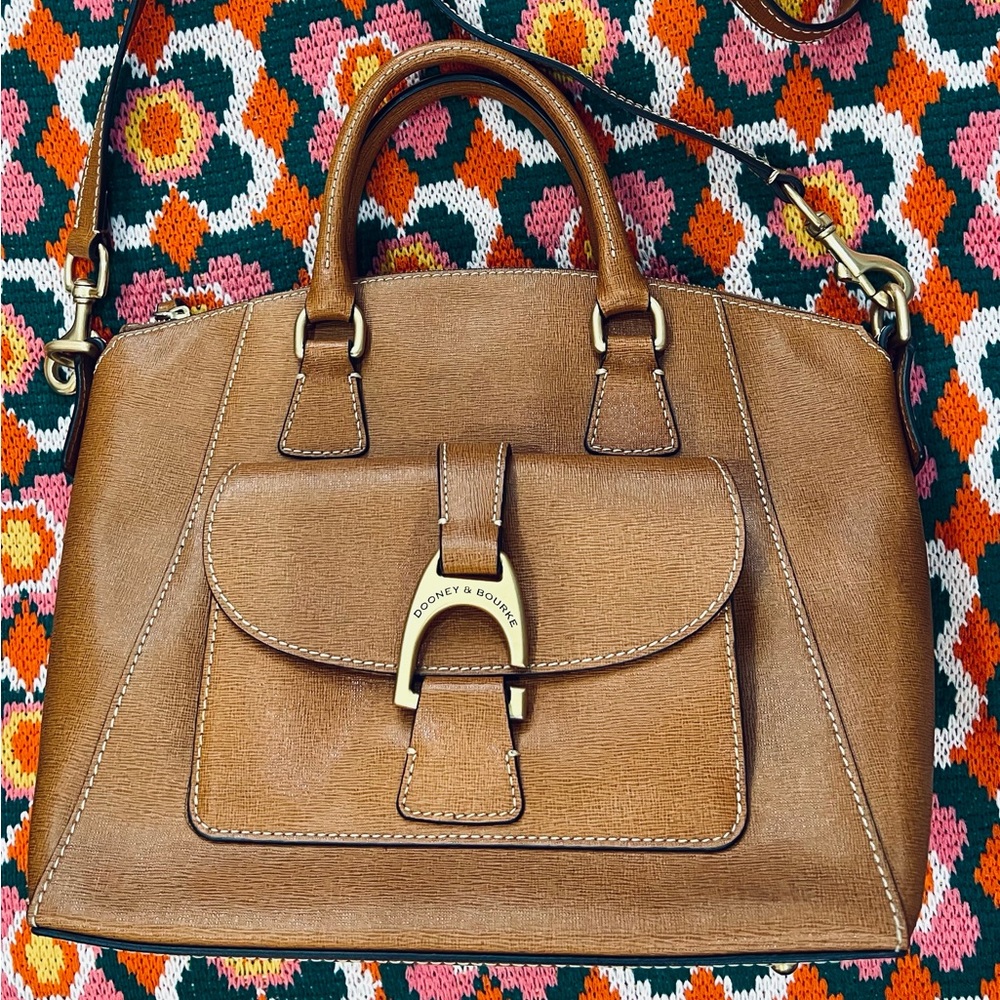 Dooney & Bourke Saffiano leather Naomi Satchel in “Natural”